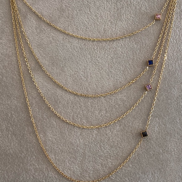 10KT Yellow Gold Choker Necklace w  Blue Sapphire - Picture 1 of 2